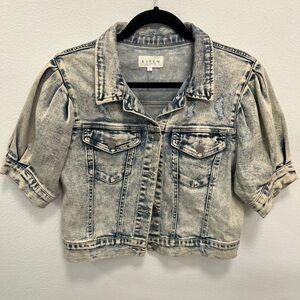 Risen - Cropped Denim Jacket - Puff Short Sleeve - Size L